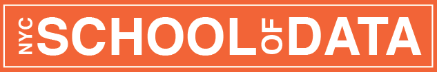 NYC SCHOOL OF DATA in white letters on a darkorange background