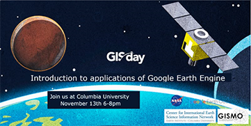 Image of a light blue earth curve below dark space with stars and part of a satellite on the top right. GID Day announcing Google Earth applications
